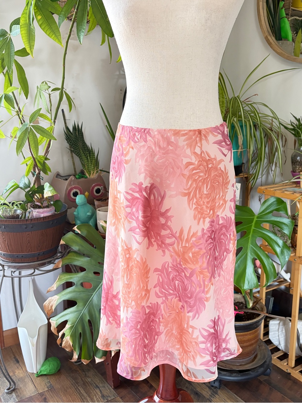 Vintage Geoffrey Beene Sheer Floral Midi Skirt 6 Y2K Coquette Fairycore